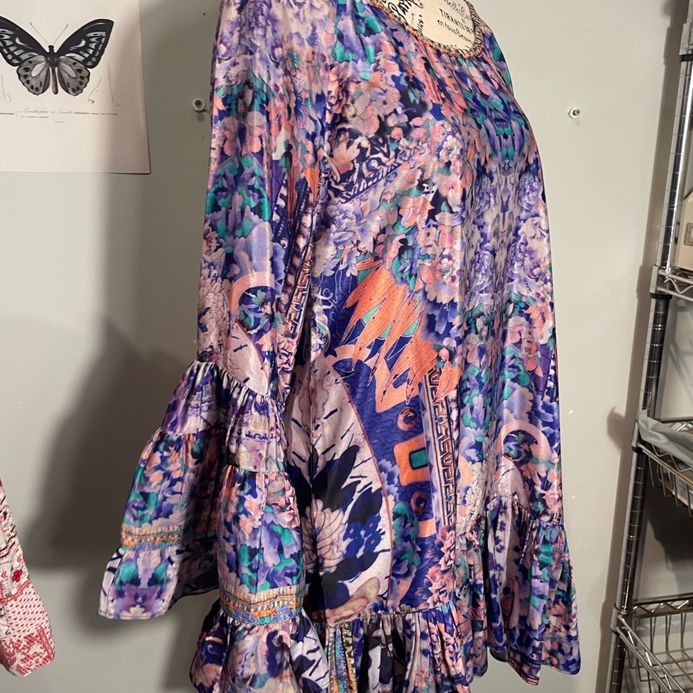 Mini Boho Dress Long Bell Sleeves Women’s size XS Ruffled by Island Stories